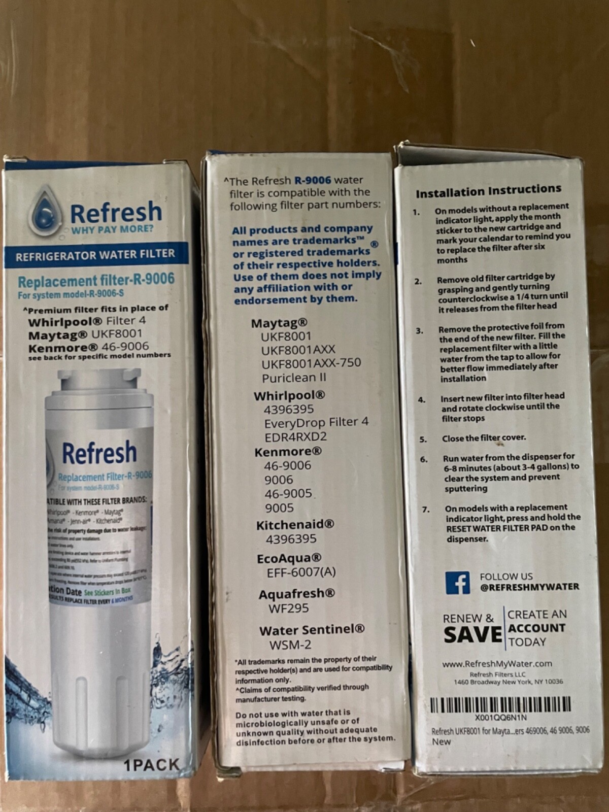 Refresh Refrigerator Water Filter R9006Set of 3 eBay