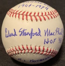 RARE Lee MacPhail d.12 PSA/DNA HOF 98 Stat Ball Full Name Baseball Yankees GM