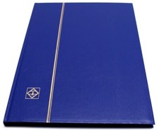BLUE 16 Page Hardcover Stamp Stock Book, BLACK Pages, Double Glassine, 9 Strips