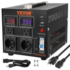 VEVOR Voltage Converter Transformer 2000-Watt Up/Down 110V/220-Volt EU/US, USB