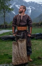 Wikinger Mittelalter Larp Langarm Wolltunika Tunika Olvisson schwarz braun