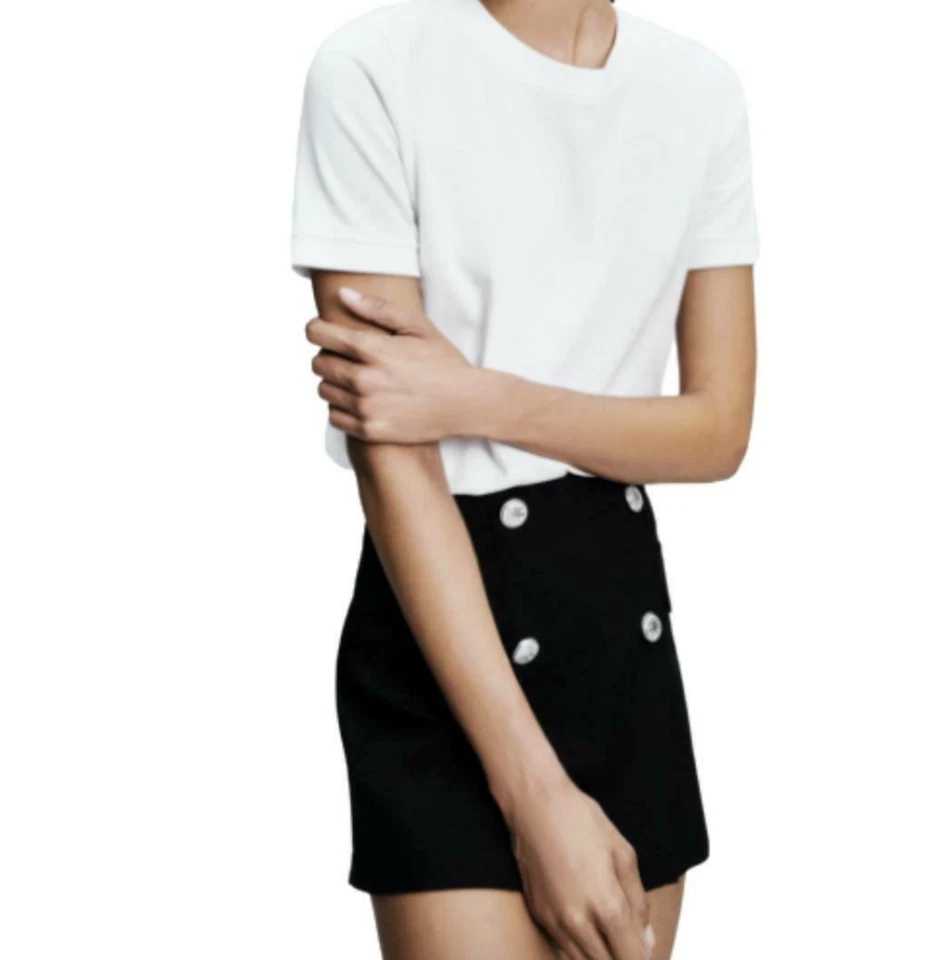 ZARA FALDA CORTA NEGRA ELEGANTE NEGRA CON BOTONES GRANDES PLATEADOS BLANCOS S Foto 2 de 4