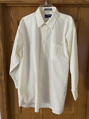 Stafford Essentials Men's Cream Button Down Dress Shirt 17-17.5 Long Sleeve