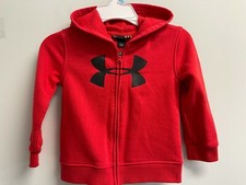 Under Armour Boys Size 3 Hoodie Fleece Sweatshirt Red Black Logo Full Zip