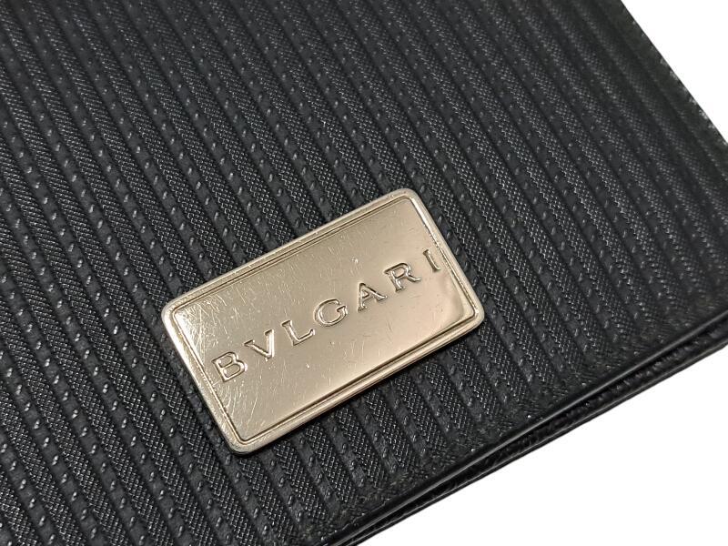 Bvlgari Card Case Millerigue Black Logo Plate 27694 Leather