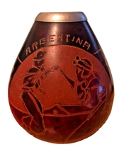 Vintage Yerba Mate Gourd Cup - Argentina Hand Carved and Painted