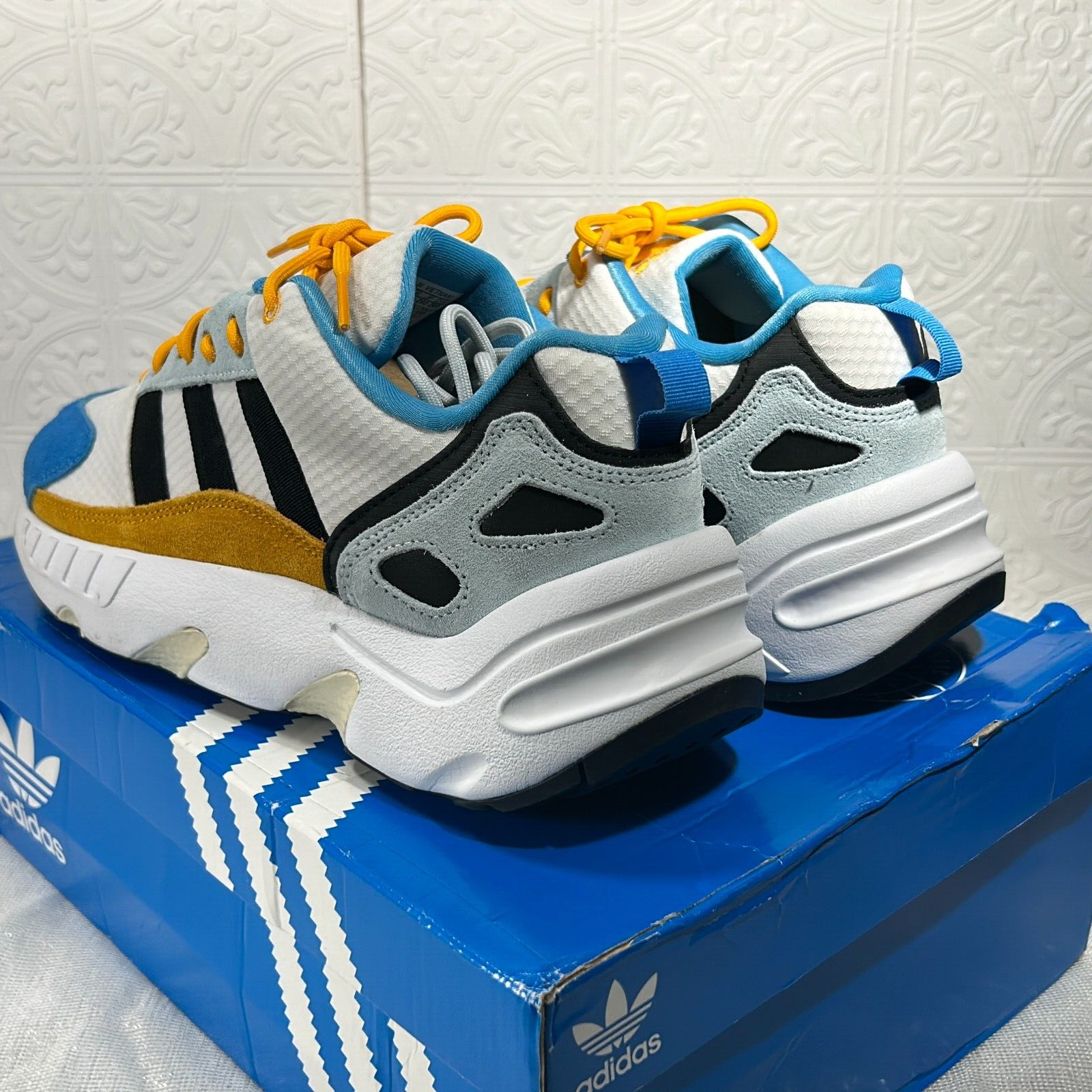 Adidas ZX 22 Boost HP7722 White/Gold/Blue Sneaker Shoes Mens Size 11