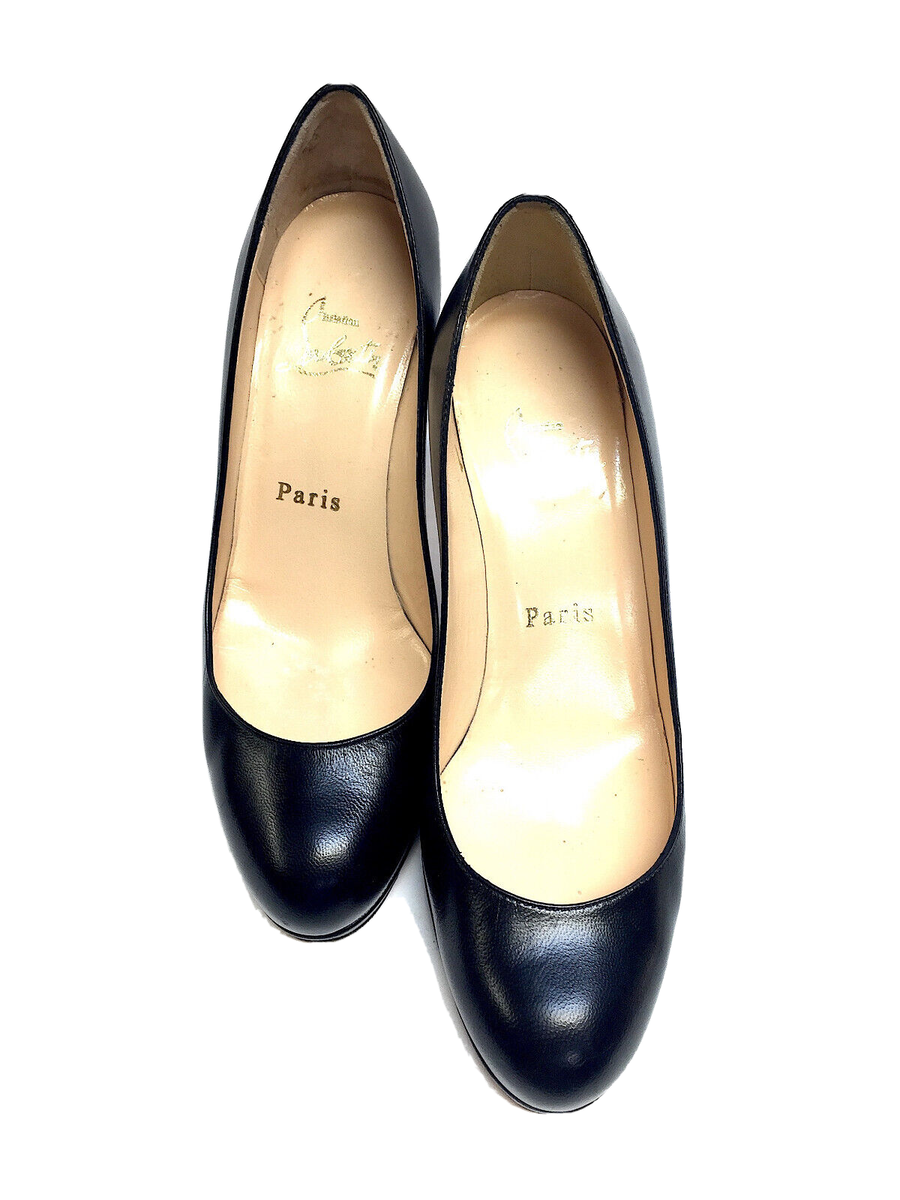 CHRISTIAN LOUBOUTIN Black Leather Rounded Toe Hi Heel CHRISTIAN LOUBOUTIN Black Leather Rounded Toe Hi Heel