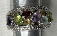 Sterling Silver Multi Gemstone Cluster Ring size 6.75