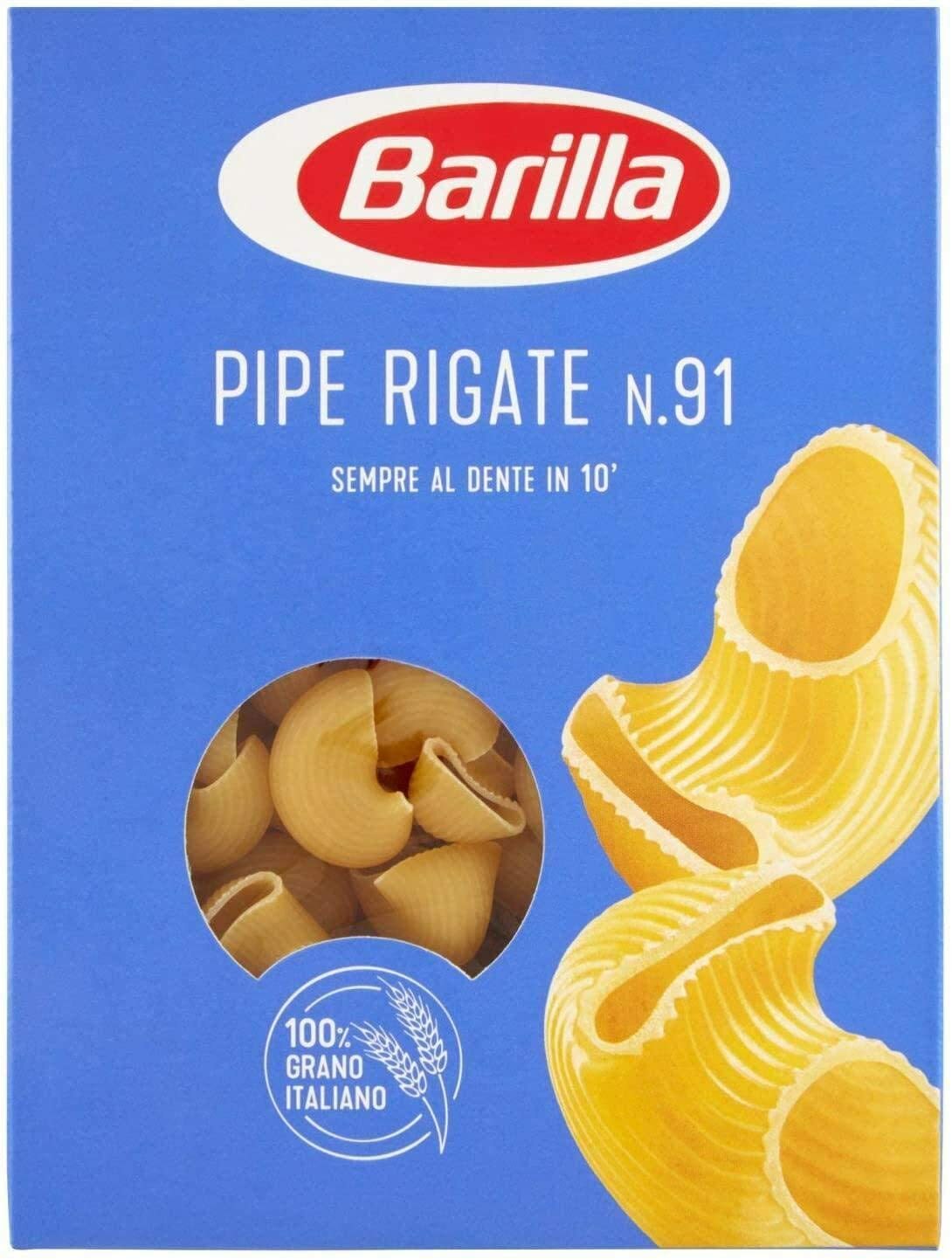 Pasta BARILLA Italienische PIPE RIGATE N.91  aus Hartweizenmehl 4 Stück 500 gr
