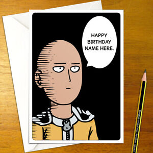 One Punch Homme Personnalise De Carte D Anniversaire Manga Personnalise Saitama Super Heros Ebay