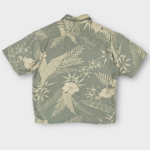 Camisa hawaiana de seda Tommy Bahama vintage para hombre mediana verde floral relajada Aloha - Imagen 6 de 12