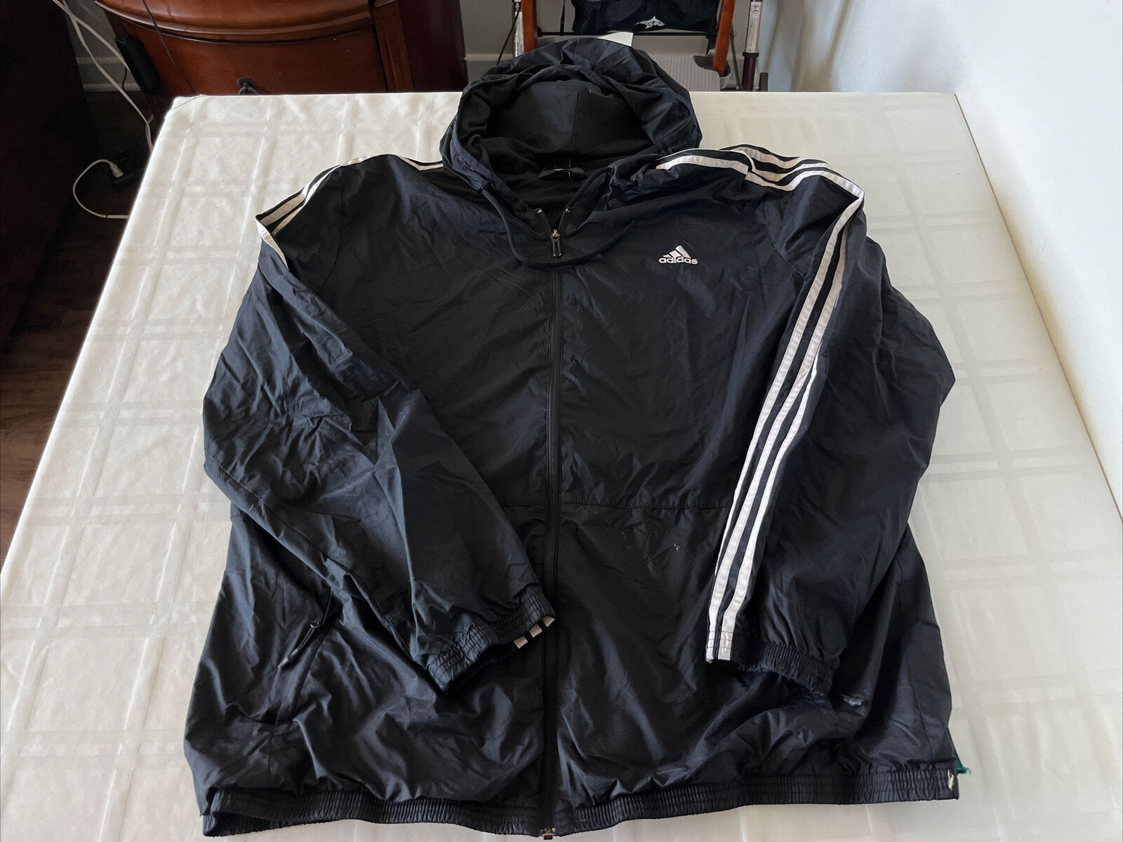 Adidas Mens Sz XXL Black Lined Nylon Hoodie Full Zip Jacket Zip Pockets TS3  | eBay