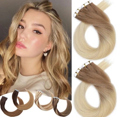 S-NOILITE Neu Skin Weft Tape In On 100% Remy Echthaar Extensions 10-60 Tressen Dick Ombre