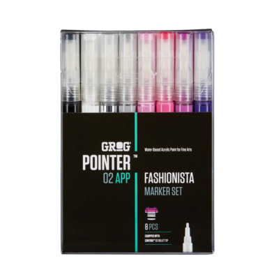 Grog Aqua Paint Mixed Marker 8 Pack - Multi Colour/Size Pointer Art Bundle Set
