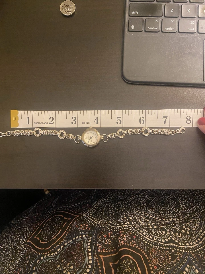 Reloj de pulsera Geneva de cuarzo de plata esterlina para dama — ¡Pulsera de talla grande! ¡Funciona! Foto 3 de 3