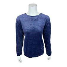 Denim & Co. Regular Printed Velour Pullover Top with Hi-Low Hem Navy Medium Size