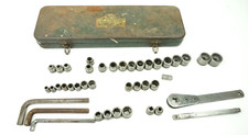 Indestro Antique Socket Set In Metal Box Square Hex Drives Lever Ratchet