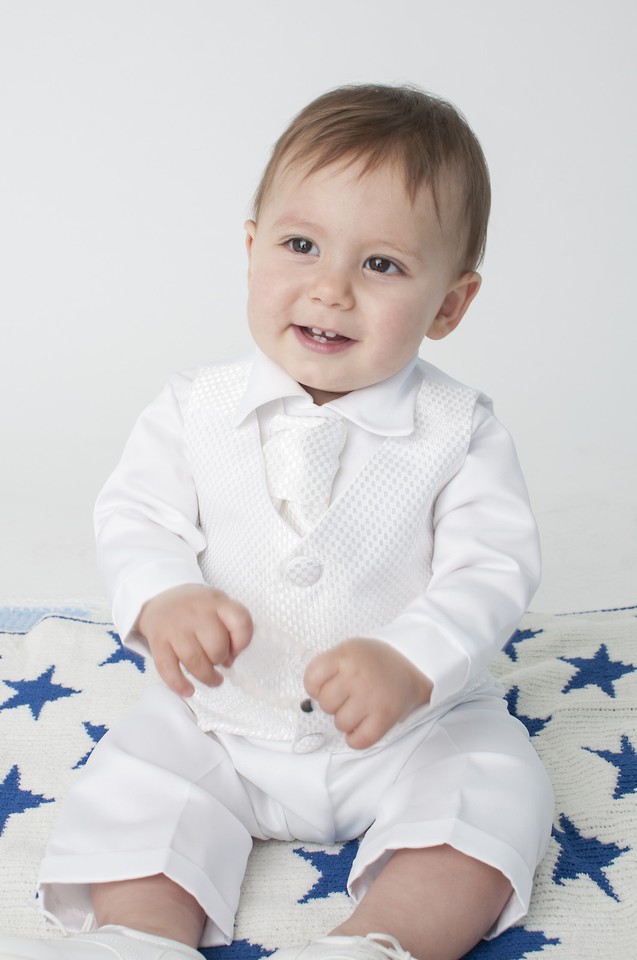 Vivaki Baby Boys 4-Piece Christening Outfit – Ivory Paisley Polysatin Suit - View #2