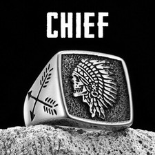 Indian Chief Skull Arrow Men Rings Stainless Steel Women Jewelry Vintage 8-12