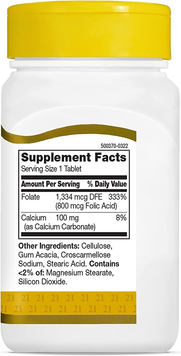 21st Century Folic Acid 800 mcg 180 Tablets Expiration Date 012025