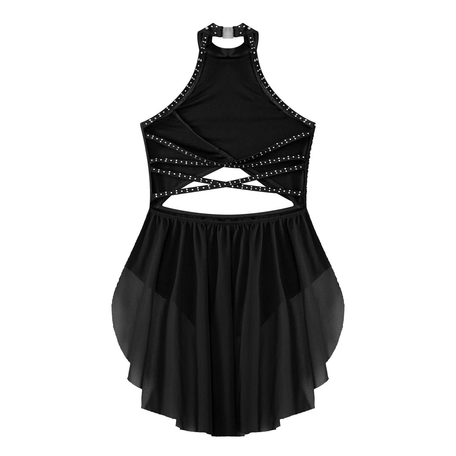 Kids Dance Sheer Leotard Rumba Dress Cutout Girls Mesh Lyrical Backless ...