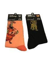 Disney The Lion king Simba Pumbaa Timon 2 Pair Crew Socks Adult Size 9-13 NWT