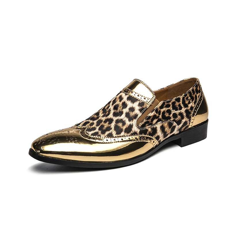靴 leopard contrast color shoes Glitter Men's Suit Shoes Leopard Print Business Shoes