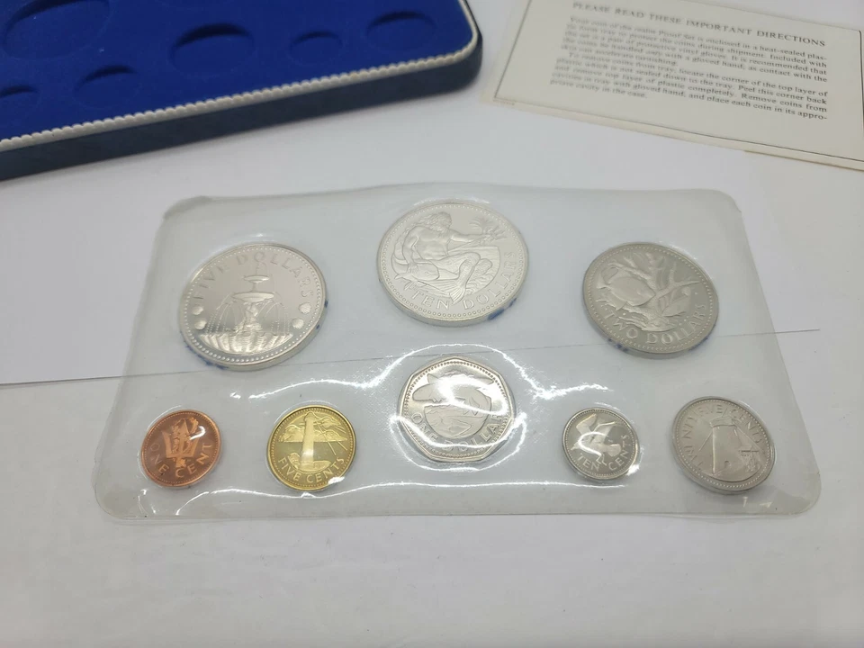 Vintage 1973 Barbados Silver Proof Set 8 Coin Set  / Box & COA 925 and 800 silve - Image 2 of 4