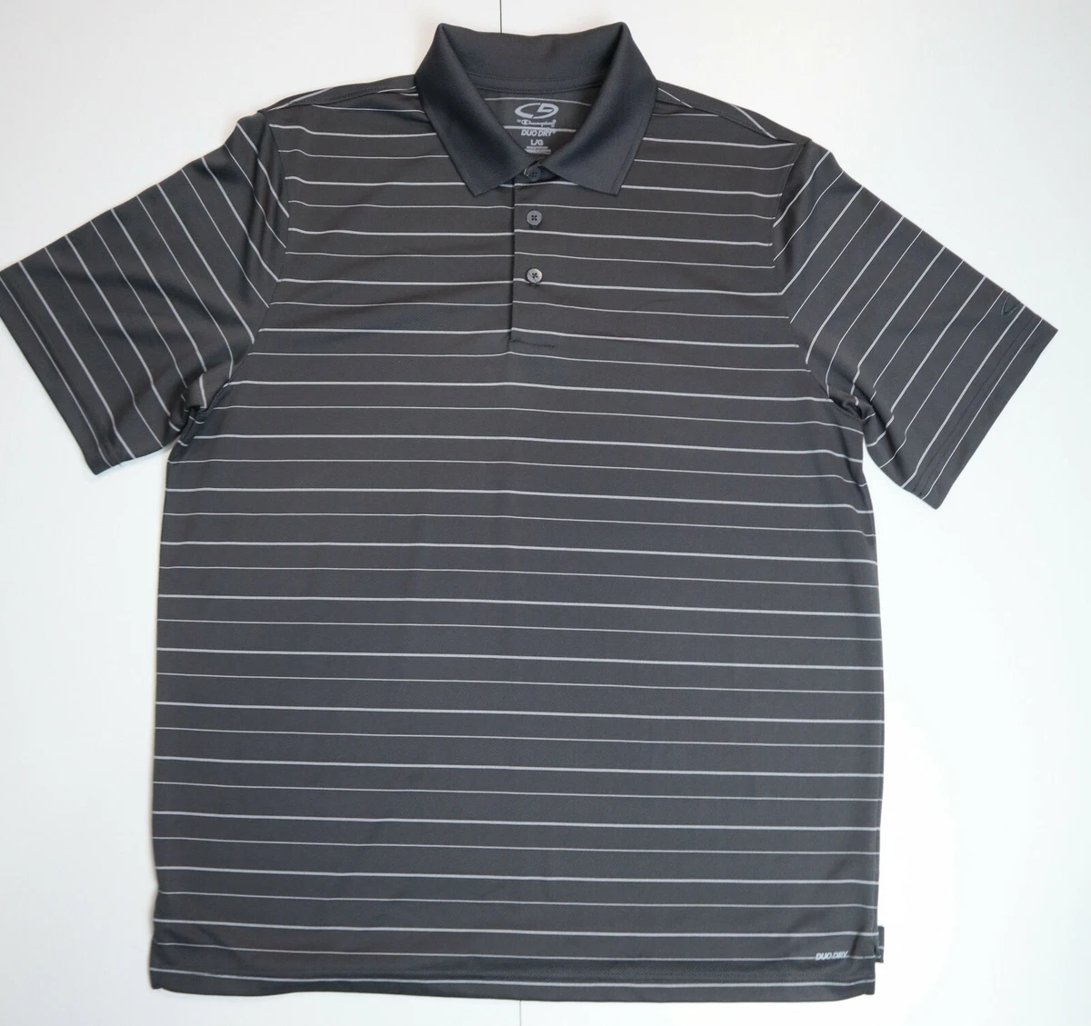 CHAMPION DUO DRY MEN S GRAY STRIPED SHORT SLEEVE POLO SHIRT SIZE L