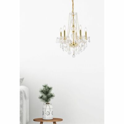 French Pendant Crystal Chandelier Gold Ceiling Venetian Lighting 5 Light Fixture