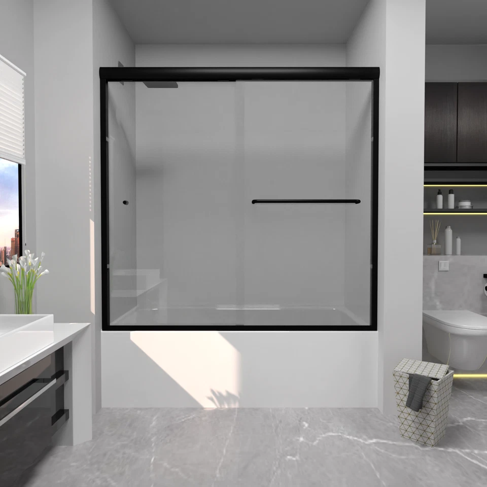 Двери для ванной 55-59 дюймов ширина x высота 56 дюймов, полукаркасные обводные двери для ванн MB - Изображение 2 из 4