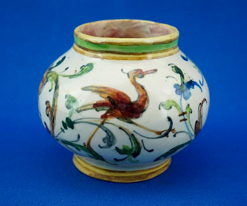 Angelo MINGHETTI Bologna Neorenaissance Raffaeleske Keramik Vase Reiher Italien