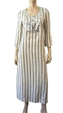 TORY BURCH Embellished Striped White Linen Maxi Kaftan Beach Dress 6