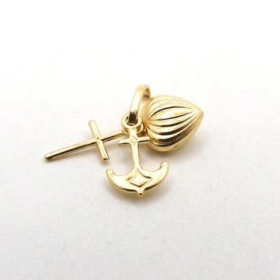 Solid 18k Gold Heart Cross Anchor Love Faith Hope Charity Charm Pendant Italy