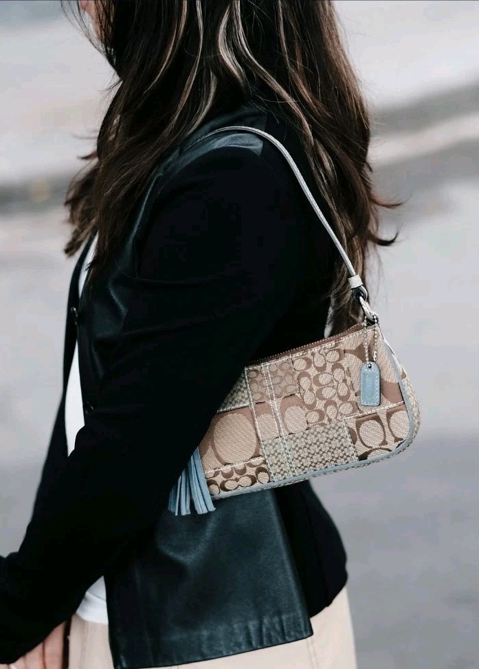 Vintage Coach 3693 Patchwork Python Trim Mini Sho… - image 9