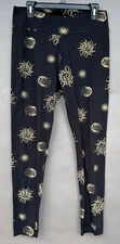 Modern Lux Women's XL Leggings Black Pants Celestial Moon & Stars Galaxy Whimsy
