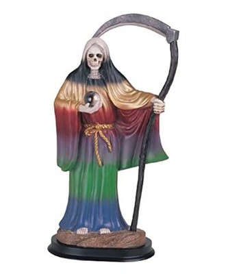  12'' H Rainbow Santa Muerte Holding Scythe Statue Our Lady of The Holy Death 