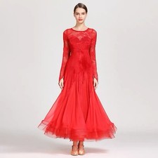 K9 1862 Slanted-Cut Stylish Design Lace Long Sleeve Ballroom Dance Dress Modern