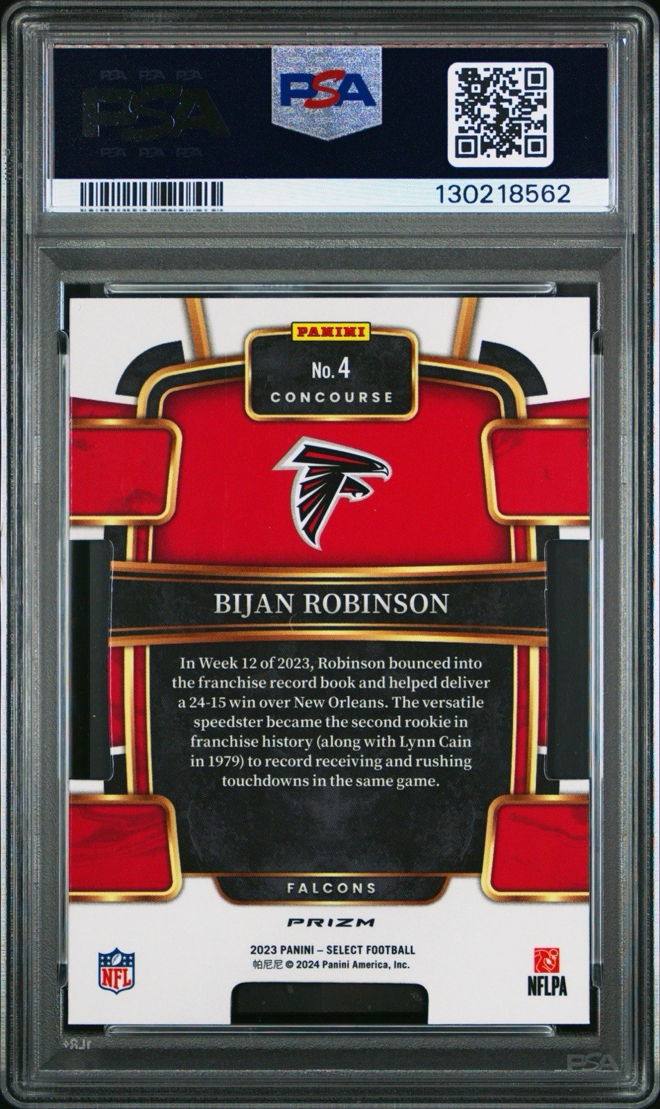 2023 Panini Select - Concourse Bijan Robinson #4 Silver Prizm Die-Cut RC PSA 10 view 2