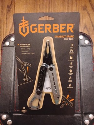 Gerber Stakeout Spark 10 Tools N  1 Pocket Clip Ferro Rod 4.6'' Closed 2.4'' Blade
