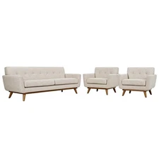 Bowery Hill Modern Fabric 3-Piece Sofa Set with Armchairs in Beige