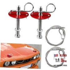 Car Hood Pins Kit, Stainless Steel Pull Wire Type Engine Hood Lock, Quick Red