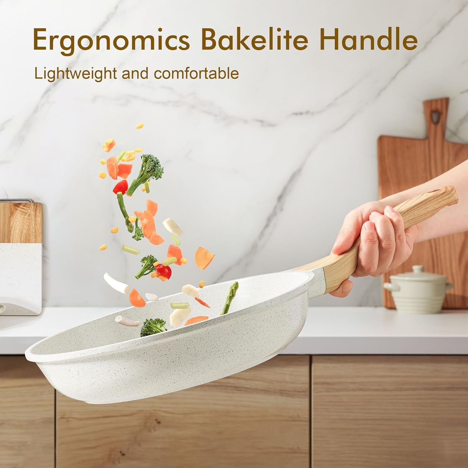 SENSARTE Nonstick Ceramic Frying Pan Skillet, 9.5 Inch Omelet Inch, White 