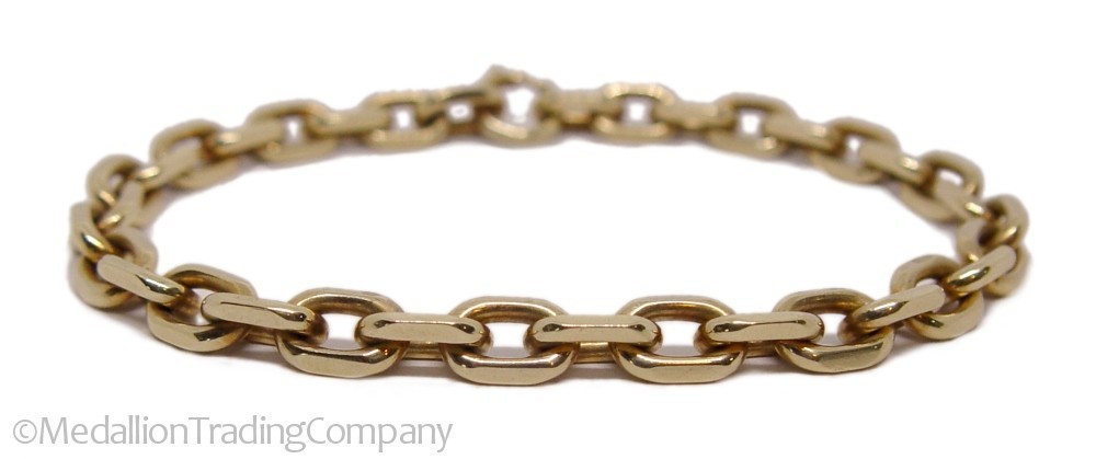 SOLID 14K Yellow Gold 7mm Rectangle Link Bracelet… - image 1