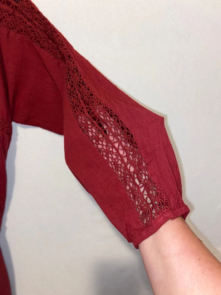 Vestido Babydoll American Eagle Granate Hasta la Rodilla Manga Campana Boho Talla Mediana Foto 4 de 4