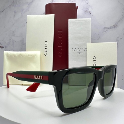 New GUCCI Sunglasses Black Front Frame Web Red & Green Arms Gold 3D Metal Logo - Picture 8 of 19