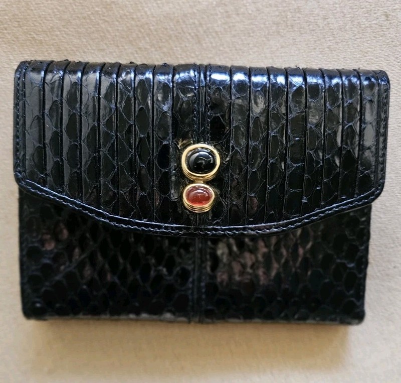 Judith Leiber Vintage Snakeskin  Credit Card/Bill Holder With Stone Clasp