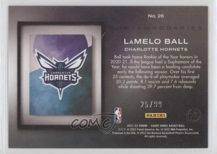 2021-22 Panini Court Kings Contemporaries Amethyst /99 LaMelo Ball #26 - Image 2 of 2