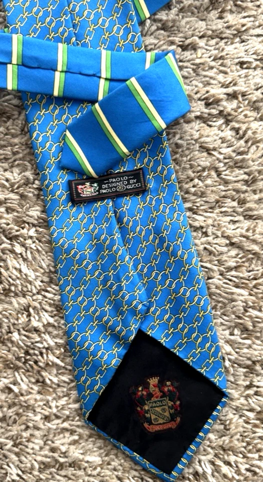 Paolo Gucci винтажный. Галстук 100% шелк цепочка Италии 59 «L / 4» W синяя полоса б/у в отличном состоянии - Изображение 2 из 4